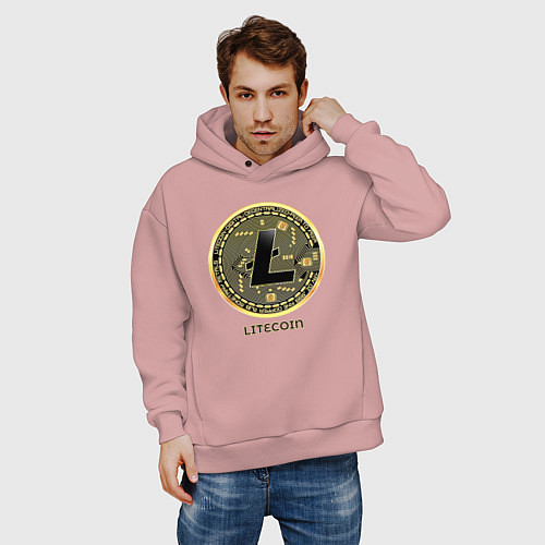 Мужское худи оверсайз Litecoin крипта / Пыльно-розовый – фото 3