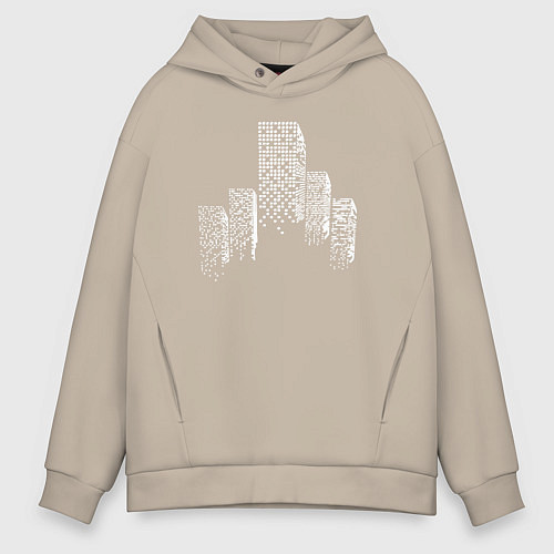 Мужское худи оверсайз Городские небоскрёбы / Миндальный – фото 1