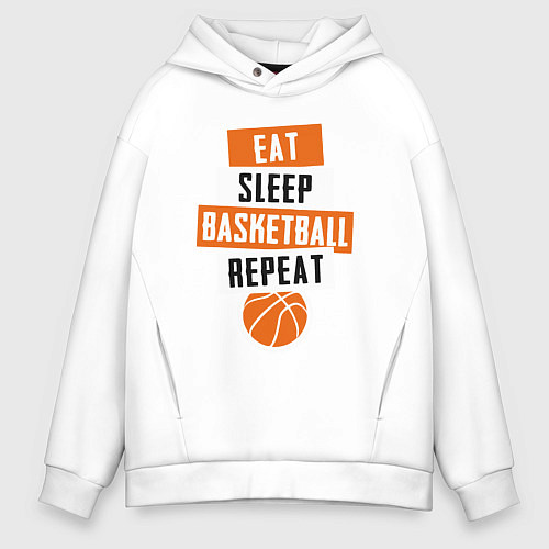 Мужское худи оверсайз Eat sleep basketball / Белый – фото 1