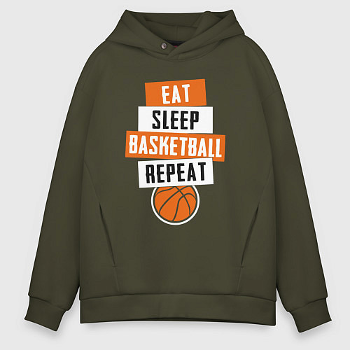 Мужское худи оверсайз Eat sleep basketball / Хаки – фото 1