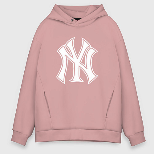 Мужское худи оверсайз New York yankees - baseball logo / Пыльно-розовый – фото 1