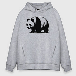 Толстовка оверсайз мужская Стоящая чёрная панда, цвет: меланж