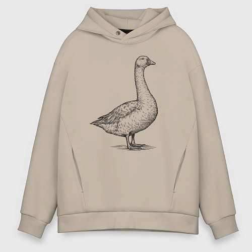 Мужское худи оверсайз Гусь в профиль / Миндальный – фото 1