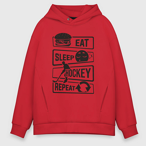 Мужское худи оверсайз Eat sleep hockey / Красный – фото 1