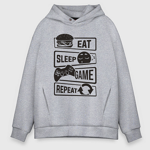 Мужское худи оверсайз Есть спать играть / Меланж – фото 1