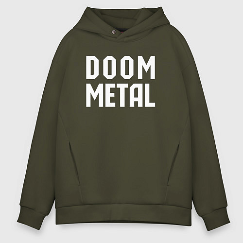 Мужское худи оверсайз Надпись Doom metal / Хаки – фото 1