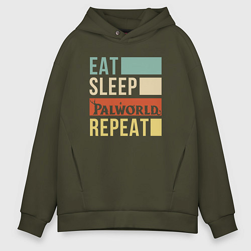 Мужское худи оверсайз Eat sleep Palworld rpeat / Хаки – фото 1