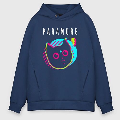 Мужское худи оверсайз Paramore rock star cat / Тёмно-синий – фото 1