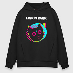 Толстовка оверсайз мужская Linkin Park rock star cat, цвет: черный