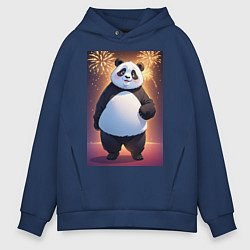 Толстовка оверсайз мужская Панда в свитере под салютом - ai art, цвет: тёмно-синий