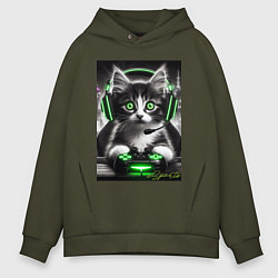 Толстовка оверсайз мужская Котёнок командный геймер - киберспорт, цвет: хаки