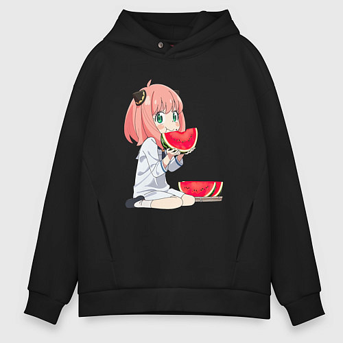 Мужское худи оверсайз Аня ест арбуз, аниме семья шпиона / Черный – фото 1