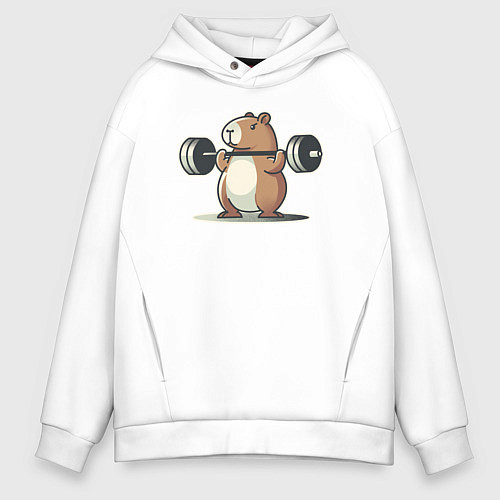 Мужское худи оверсайз Капибара со штангой / Белый – фото 1