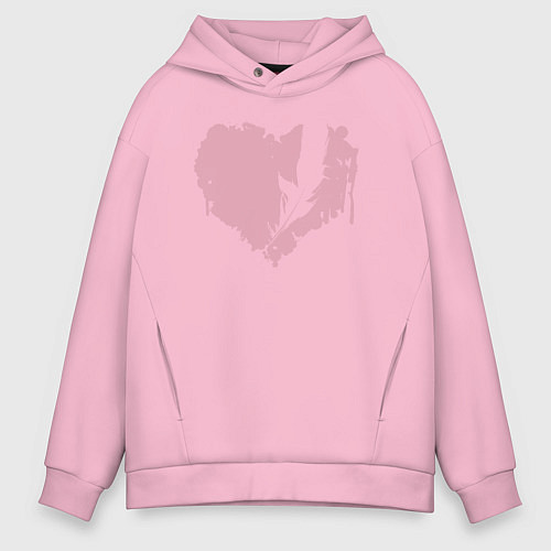 Мужское худи оверсайз Сердце перья / Светло-розовый – фото 1