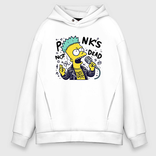 Мужское худи оверсайз Bart Simpson - punks not dead / Белый – фото 1