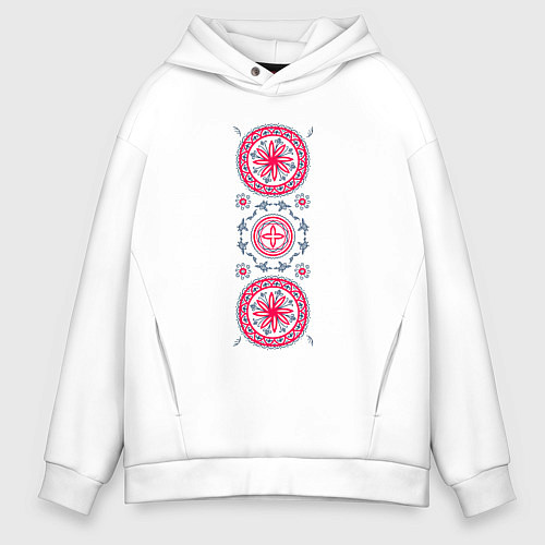 Мужское худи оверсайз Солнца по мотивам мезенской росписи / Белый – фото 1