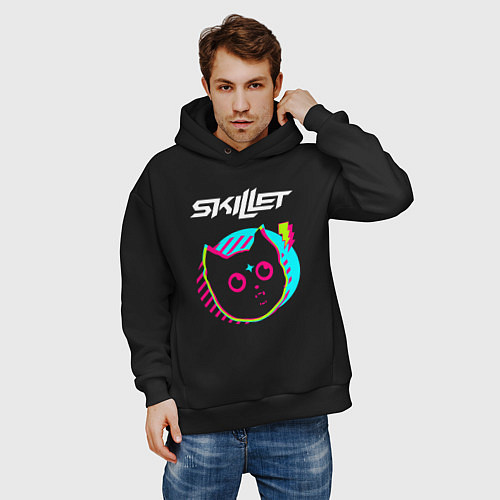 Мужское худи оверсайз Skillet rock star cat / Черный – фото 3