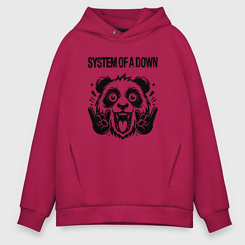 Мужское худи оверсайз System of a Down - rock panda / Маджента – фото 1