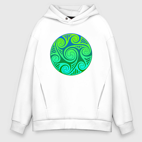 Мужское худи оверсайз Зеленый кельтский узор / Белый – фото 1