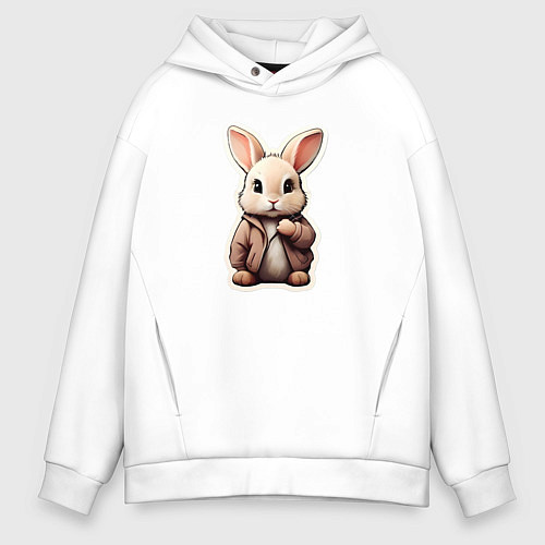 Мужское худи оверсайз Маленький пушистый кролик / Белый – фото 1