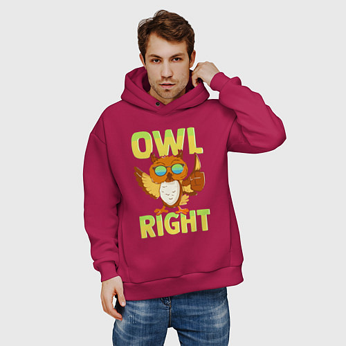 Мужское худи оверсайз Owl right - каламбур отлично / Маджента – фото 3