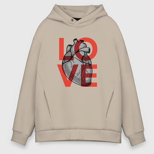 Мужское худи оверсайз Love с сердцем / Миндальный – фото 1