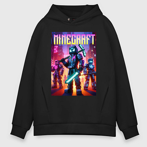 Мужское худи оверсайз Cyberpunk and Minecraft - ai art collaboration / Черный – фото 1
