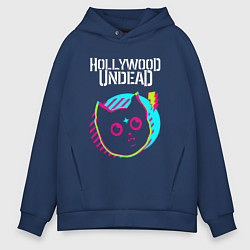 Толстовка оверсайз мужская Hollywood Undead rock star cat, цвет: тёмно-синий