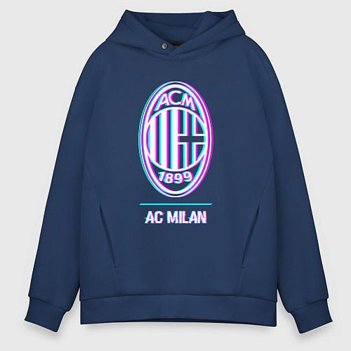 Мужское худи оверсайз AC Milan FC в стиле glitch / Тёмно-синий – фото 1