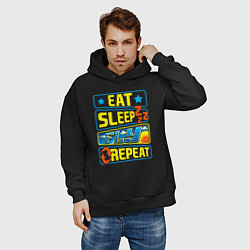 Толстовка оверсайз мужская Eat sleep fly, цвет: черный — фото 2