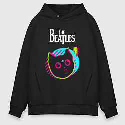 Толстовка оверсайз мужская The Beatles rock star cat, цвет: черный