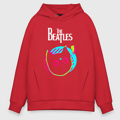 Мужское худи оверсайз The Beatles rock star cat / Красный – фото 1