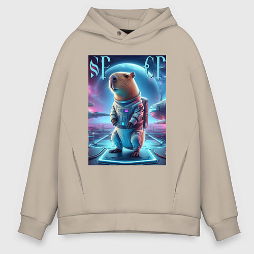 Мужское худи оверсайз Космонавт Каппи в скафандре - нейросеть / Миндальный – фото 1