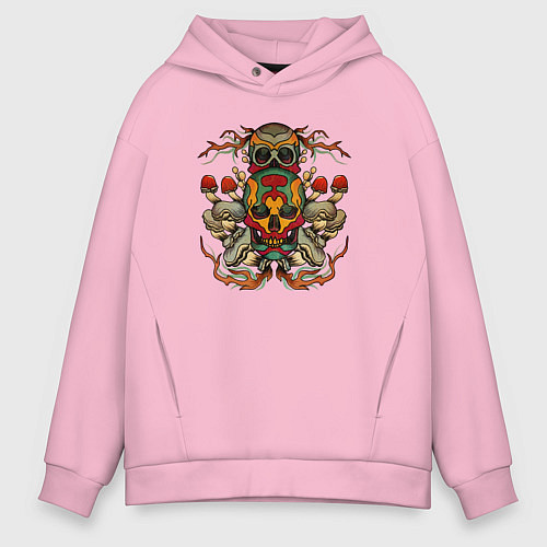 Мужское худи оверсайз Skull and mushrooms / Светло-розовый – фото 1