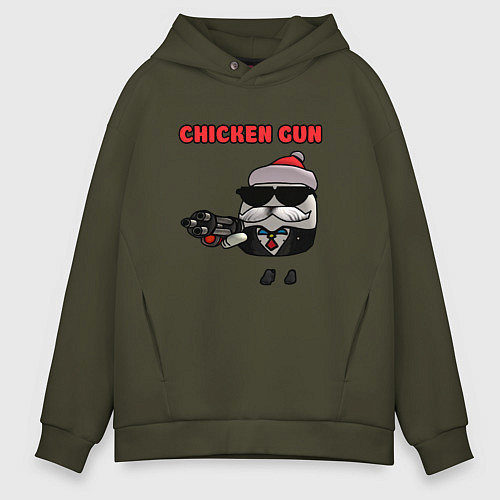 Мужское худи оверсайз Chicken gun santa / Хаки – фото 1