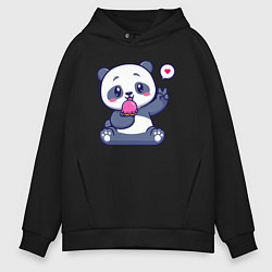 Толстовка оверсайз мужская Ice cream panda, цвет: черный
