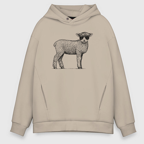 Мужское худи оверсайз Ягненок в кепке / Миндальный – фото 1