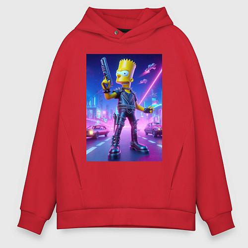 Мужское худи оверсайз Cyber Bart - neon glow ai art / Красный – фото 1