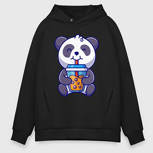 Мужское худи оверсайз Drinking panda / Черный – фото 1