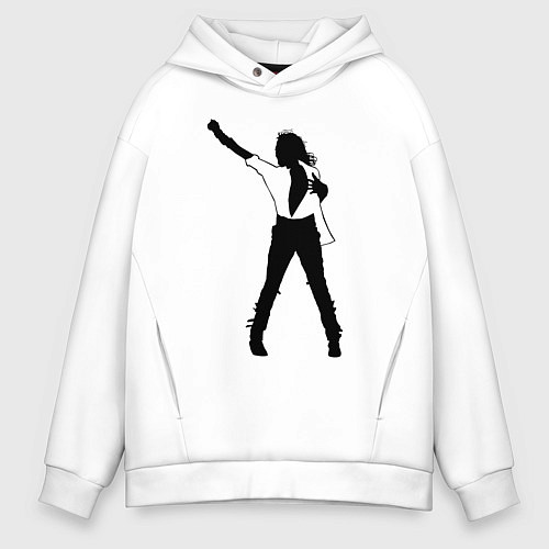 Мужское худи оверсайз Черный силуэт кричащего Джексона / Белый – фото 1