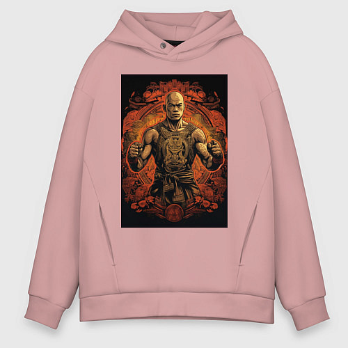 Мужское худи оверсайз Тайский боец Муай Тай / Пыльно-розовый – фото 1