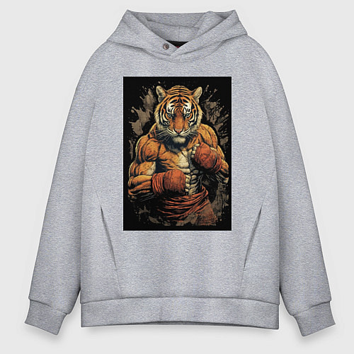 Мужское худи оверсайз Муай Тай тигр / Меланж – фото 1