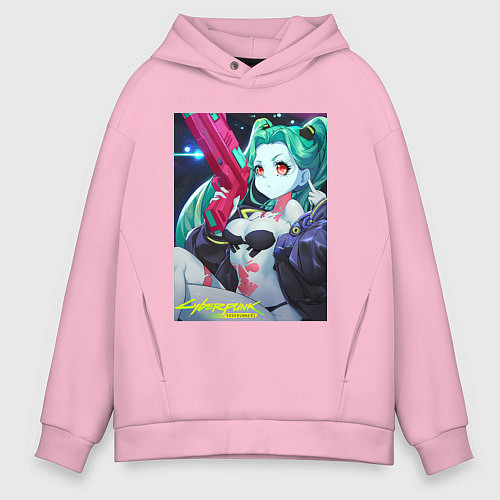 Мужское худи оверсайз Киберпанк Ребекка / Светло-розовый – фото 1