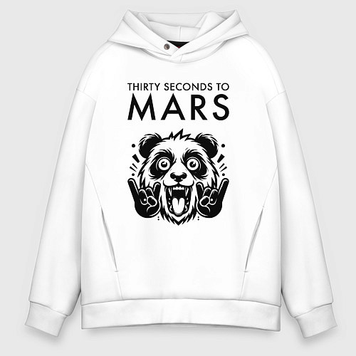 Мужское худи оверсайз Thirty Seconds to Mars - rock panda / Белый – фото 1