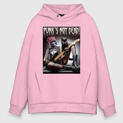 Толстовка оверсайз мужская Punk girl with a black cat and a guitar, цвет: светло-розовый