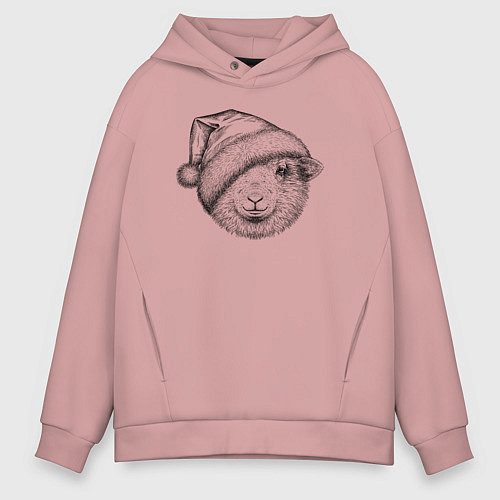 Мужское худи оверсайз Новогодняя овечка / Пыльно-розовый – фото 1