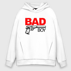 Толстовка оверсайз мужская Bad boy with gun, цвет: белый