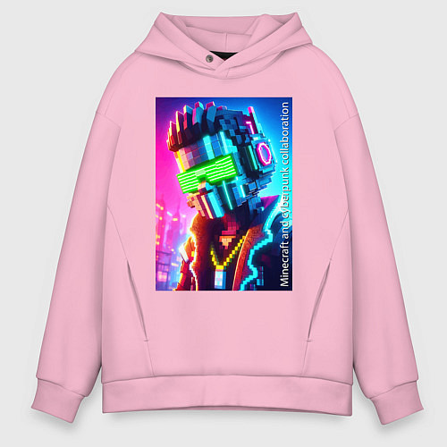 Мужское худи оверсайз Minecraft and cyberpunk - collaboration ai art / Светло-розовый – фото 1