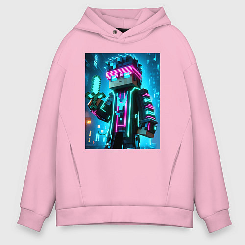 Мужское худи оверсайз Minecraft - neon character ai art / Светло-розовый – фото 1