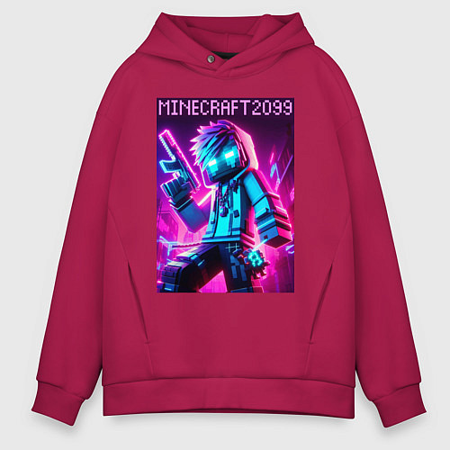 Мужское худи оверсайз Neon Minecraft - ai art / Маджента – фото 1